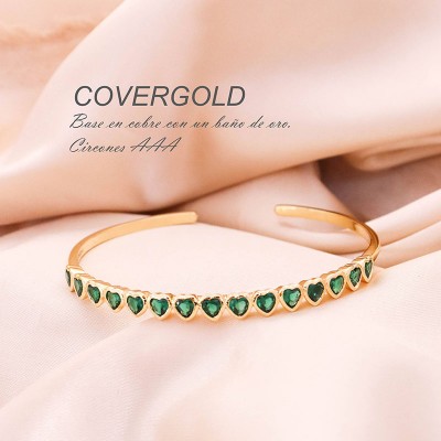 Pulsera aro corazones verdes