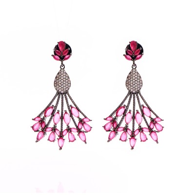 Aretes colgantes de marquise fucsia