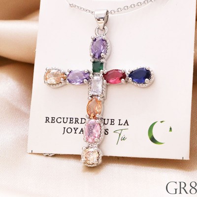 Collar de cruz multicolor