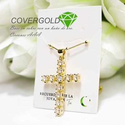 Collar de cruz piedra blanca covergold