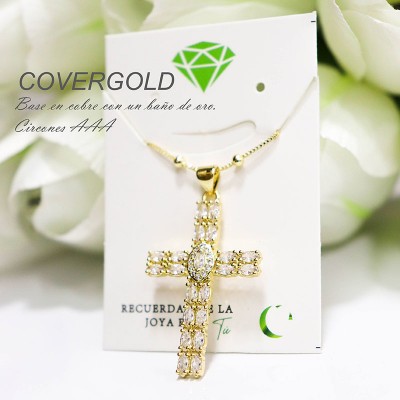 Collar de cruz piedra blanca covergold