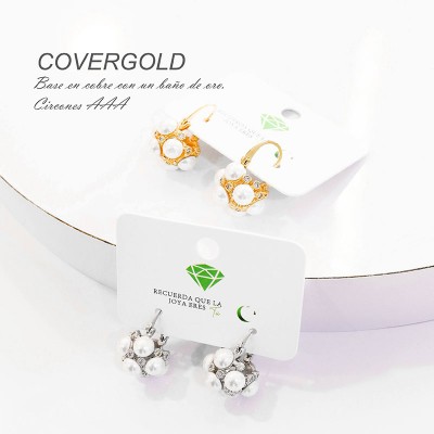 Aretes canasta de perla Covergold