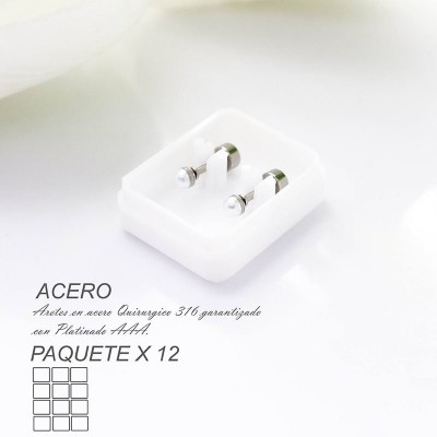 Aretes de seguridad con perla en acero paquete x 12