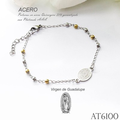 Pulsera de la virgen de Guadalupe en acero