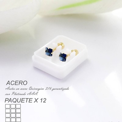 Aretes de seguridad circón verde en acero paquete x 12