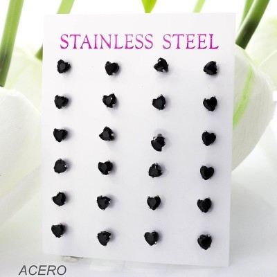 Cartón de aretes en forma de corazón en acero paquete x 12