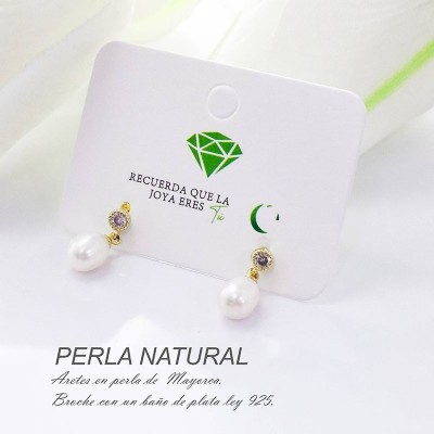 Aretes colgante de perla natural