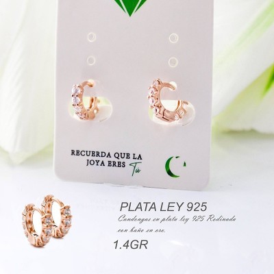 Candongas rosadas en plata ley 925 GR 1.4