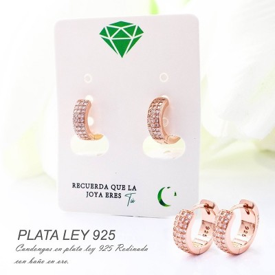 Candongas rosadas en plata ley 925