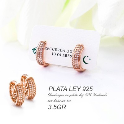 Candongas rosada en plata ley 925 GR 3.5