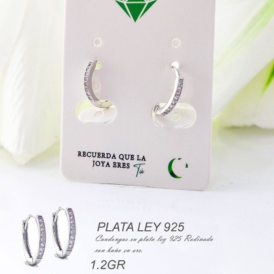 Candongas rosadas en plata ley 925 GR 1.2