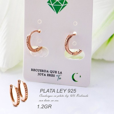 Candongas rosadas en plata ley 925 GR 1.2