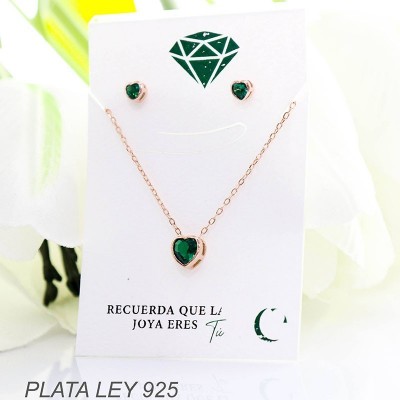 Set de corazón en plata ley 925
