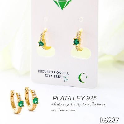 Candongas de piedra verde en plata ley 925