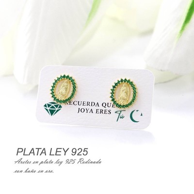 Aretes de la virgen dorados en plata ley 925