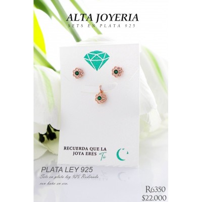 Set flor de topos y dije en plata ley 925