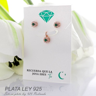 Set de  topos y dijes en plata ley 925