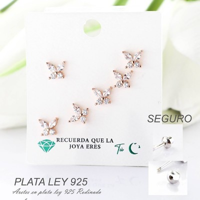 Aretes de flor en plata ley 925 con baño en Rodio