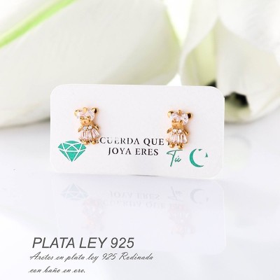 Aretes de oso en plata ley 925 con baño en Rodio