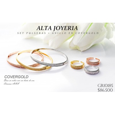 Set de pulsera y anillo en covergold con baño en Rodio