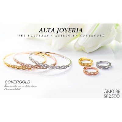 Set de pulsera y anillo en covergold con baño en Rodio