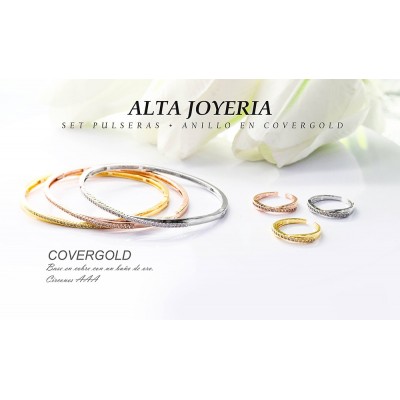 Set de pulsera y anillo en covergold con baño en Rodio