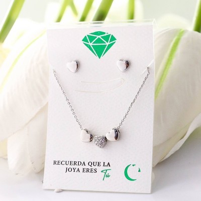 Set de corazón en covergold con baño en Rodio