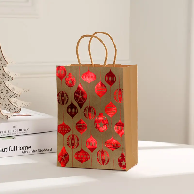 Bolsa de navidad platinado rojo paquete x 12