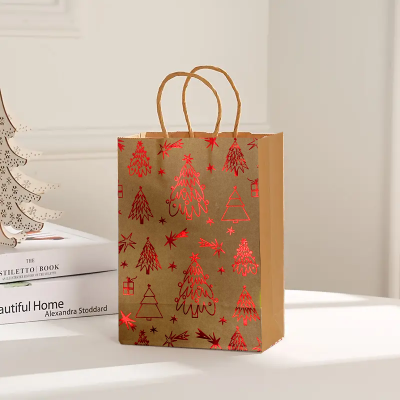 Bolsa de navidad platinado rojo paquete x 12