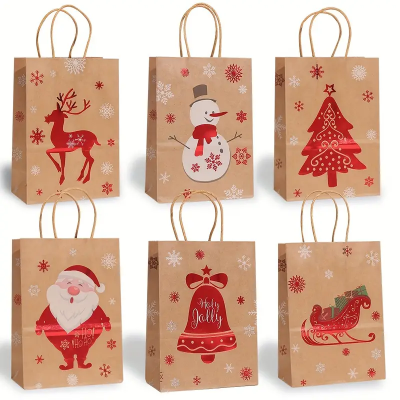 Bolsa de kraft navidad metalizada roja paquete x 12
