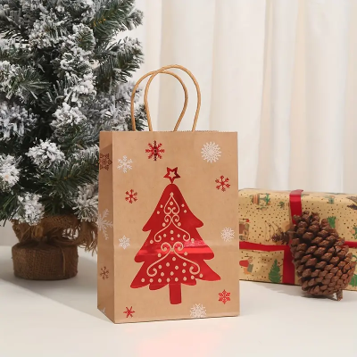 Bolsa de kraft navidad metalizada roja paquete x 12