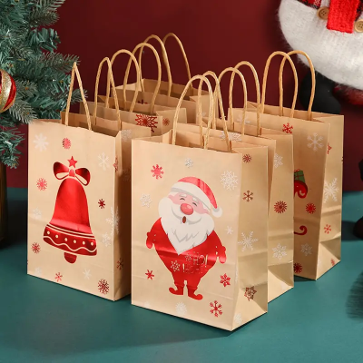 Bolsa de kraft navidad metalizada roja paquete x 12