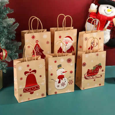 Bolsa de kraft navidad metalizada roja paquete x 12