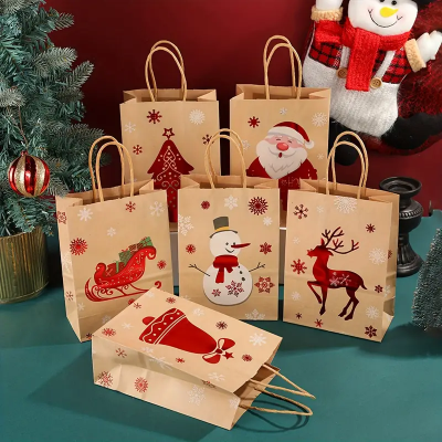 Bolsa de kraft navidad metalizada roja paquete x 12
