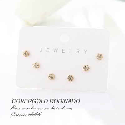 Set x 3 de aretes en covergold con baño en Rodio