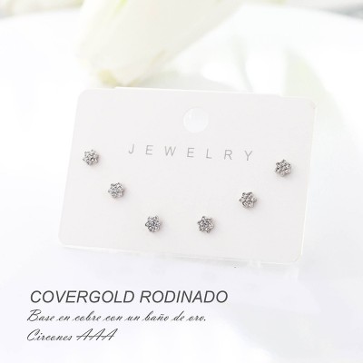Set x 3 de aretes en covergold con baño en Rodio