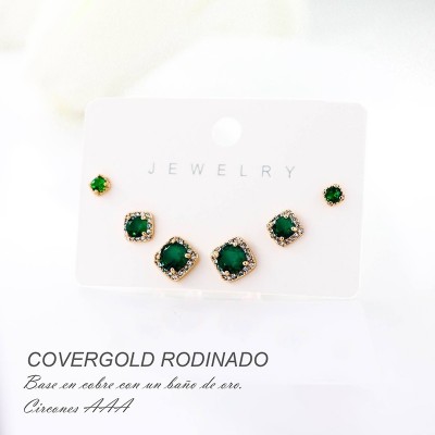Set x 3 de aretes en covergold con baño en Rodio