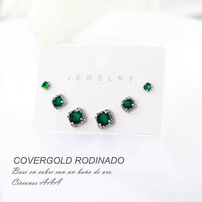 Set x 3 de aretes en covergold con baño en Rodio