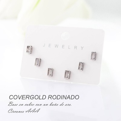 Set x 3 de aretes en covergold con baño en Rodio