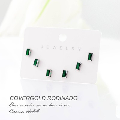 Set x 3 de aretes en covergold con baño en Rodio