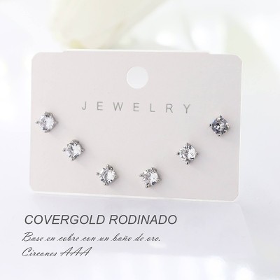 Set x 3 de aretes en covergold con baño en Rodio