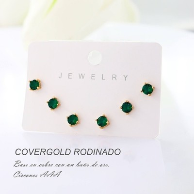 Set x 3 de aretes en covergold con baño en Rodio