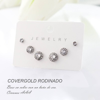 Set x 3 de aretes en covergold con baño en Rodio