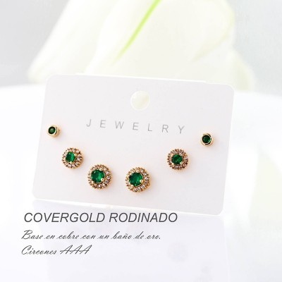 Set x 3 de aretes en covergold con baño en Rodio