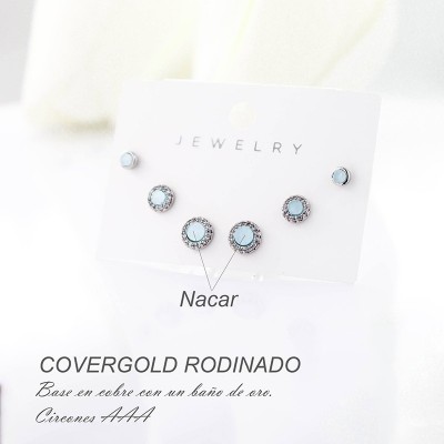 Set x 3 de aretes en covergold con baño en Rodio