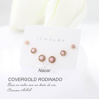 Set x 3 de aretes en covergold con baño en Rodio