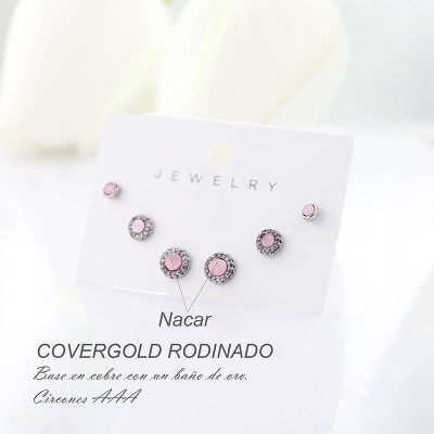 Set x 3 de aretes en covergold con baño en Rodio