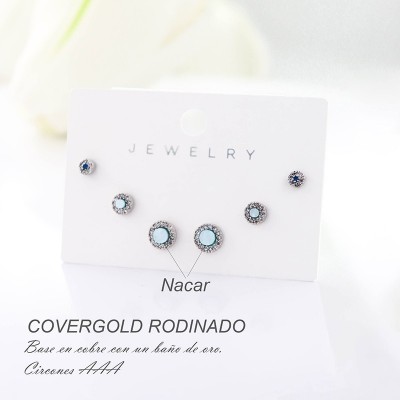 Set x 3 de aretes en covergold con baño en Rodio