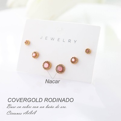 Set x 3 de aretes en covergold con baño en Rodio