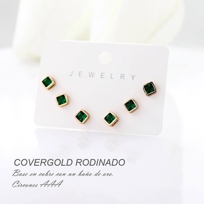 Set x 3 de aretes en covergold con baño en Rodio